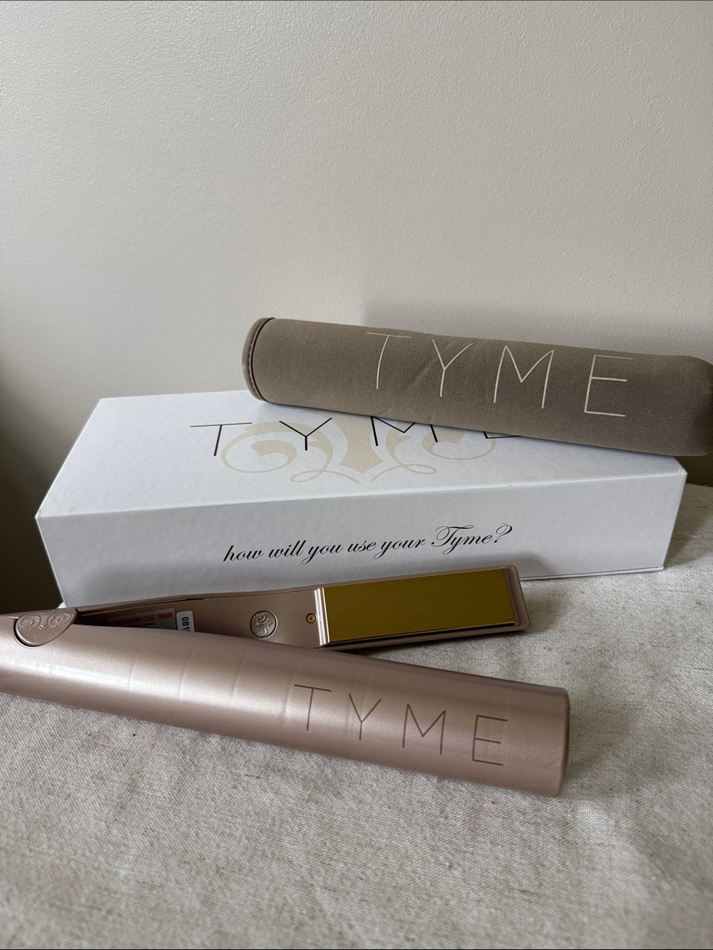 TYME Rose Gold Hair Straightening Iron with Original Packaging